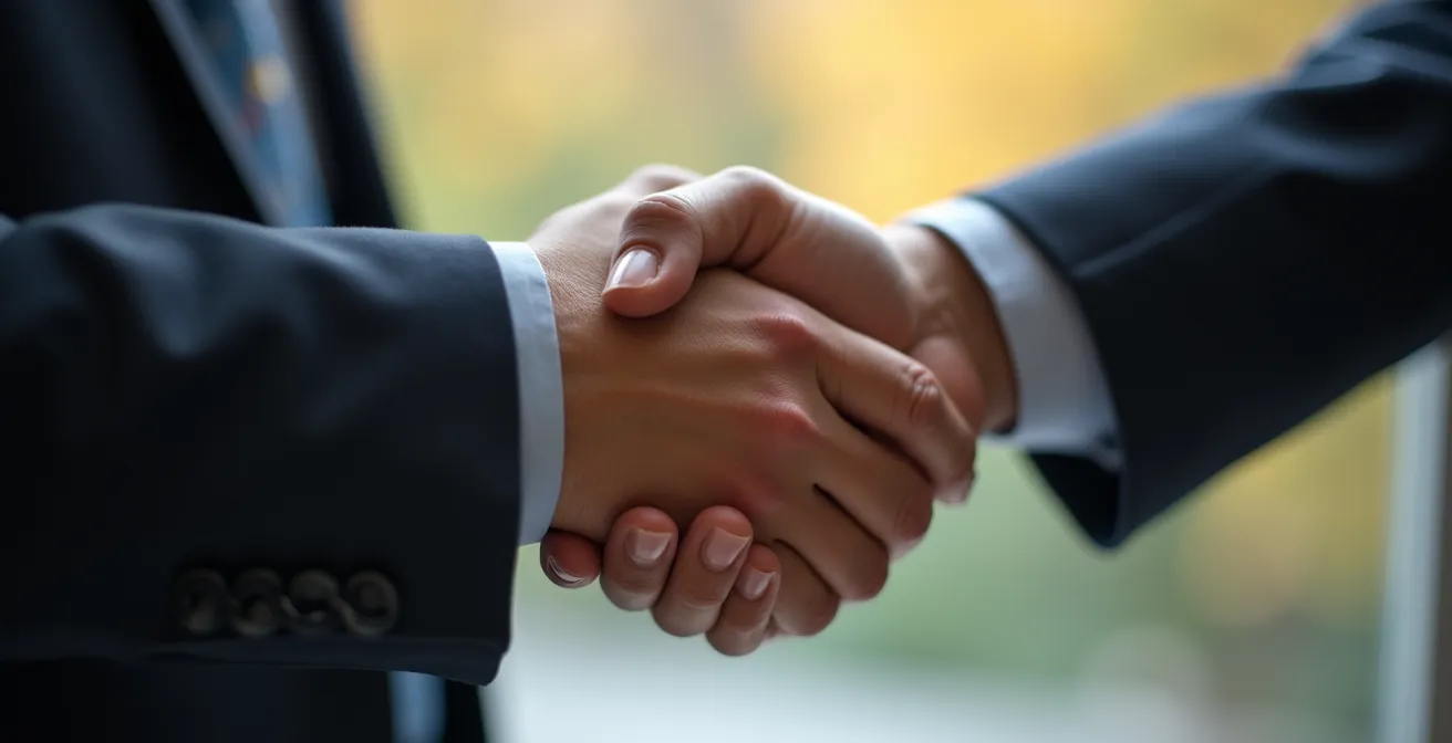 Poignée de main professionnelle symbolisant la résolution d'un litige